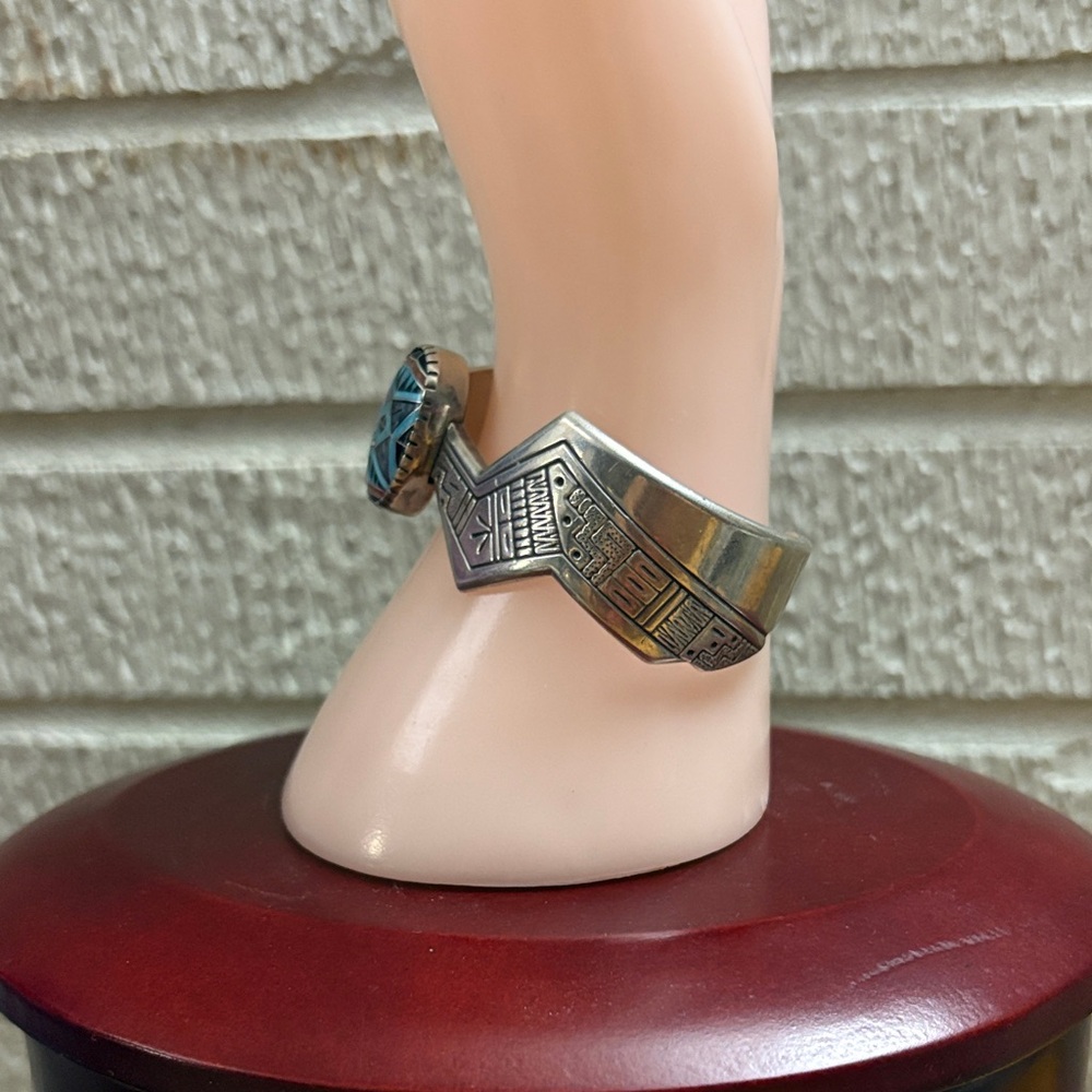 SOLD Sterling RMT X Carolyn Pollack Relios Morning Star Genuine Stone Inlay Cuff - Picture 3 of 14